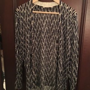Navy/White open front sweater/ buttonless sweater.